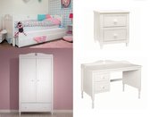 Lilli Furniture - Emma Tienerkamer  - Bedbank Emma  met uitschuifbaar logeerbed (90x200cm) - inclusief 2 lattenbodems - 2 deurs kast - Bureau - Nachtkast