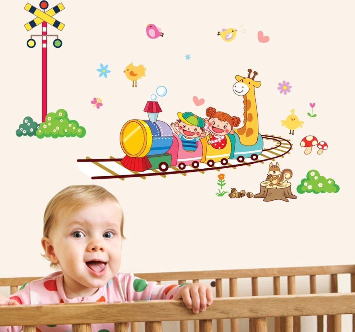 Muursticker Giraffe treintje