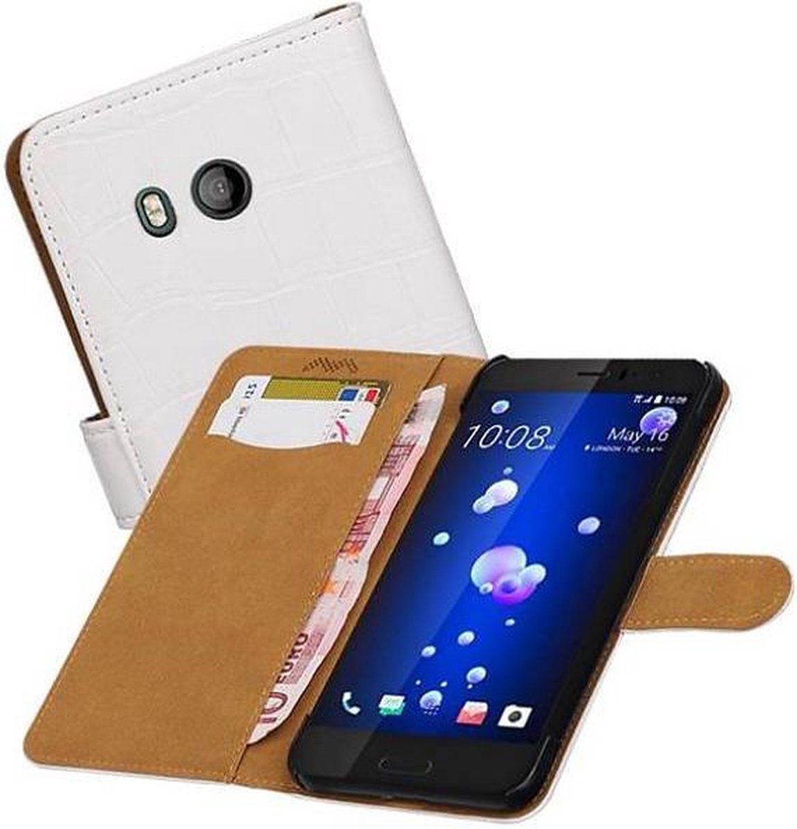 Croco Bookstyle Wallet Case Hoesjes Geschikt voor HTC U11 Wit