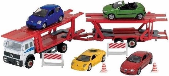 zoogdier mond Wereldbol Vrachtwagen met auto op aanhanger speelgoed modelauto 1:60 - metaal /  kunststof -... | bol.com