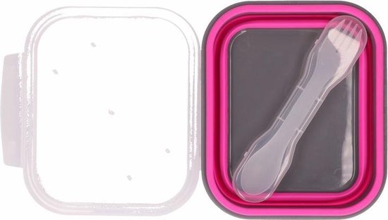 Opvouwbare lunchbox met vork/lepel roze | bol.com
