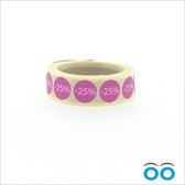 Etiket - Reclame-sticker - 25% korting - rond 16 mm - pink-wit - rol à 500 stuks