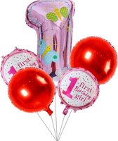Ballonnen set First birthday girl roze