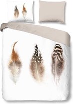 Snoozing Feathers - Flanel - Dekbedovertrek - Eenpersoons - 140x200/220 cm + 1 kussensloop 60x70 cm - White