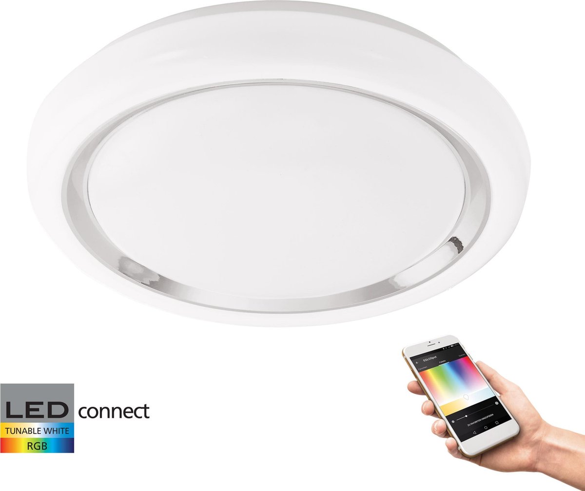 EGLO Connect Capasso-C - Wand/Plafondlamp - Wit en gekleurd licht - Ø340 - Wit/Chroom