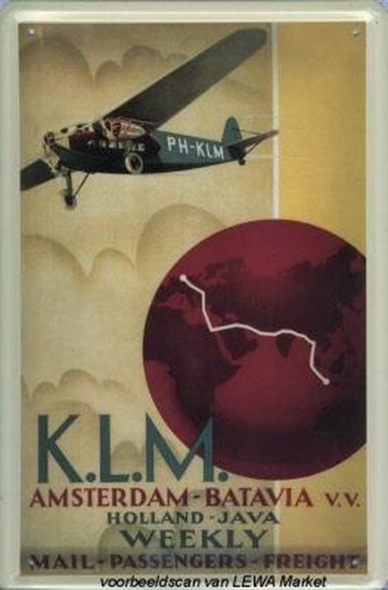 KLM reclame Amsterdam-Batavia - Metalen reclamebord - 15x10 cm