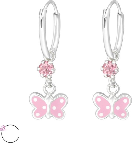 925 sterling zilveren kinder oorringen met bedel roze vlinder oorbellen