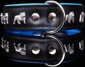 Dog's Companion Leren Halsband - Engelse Bulldog - 51-60 cm x 50 mm - Zwart/Blauw