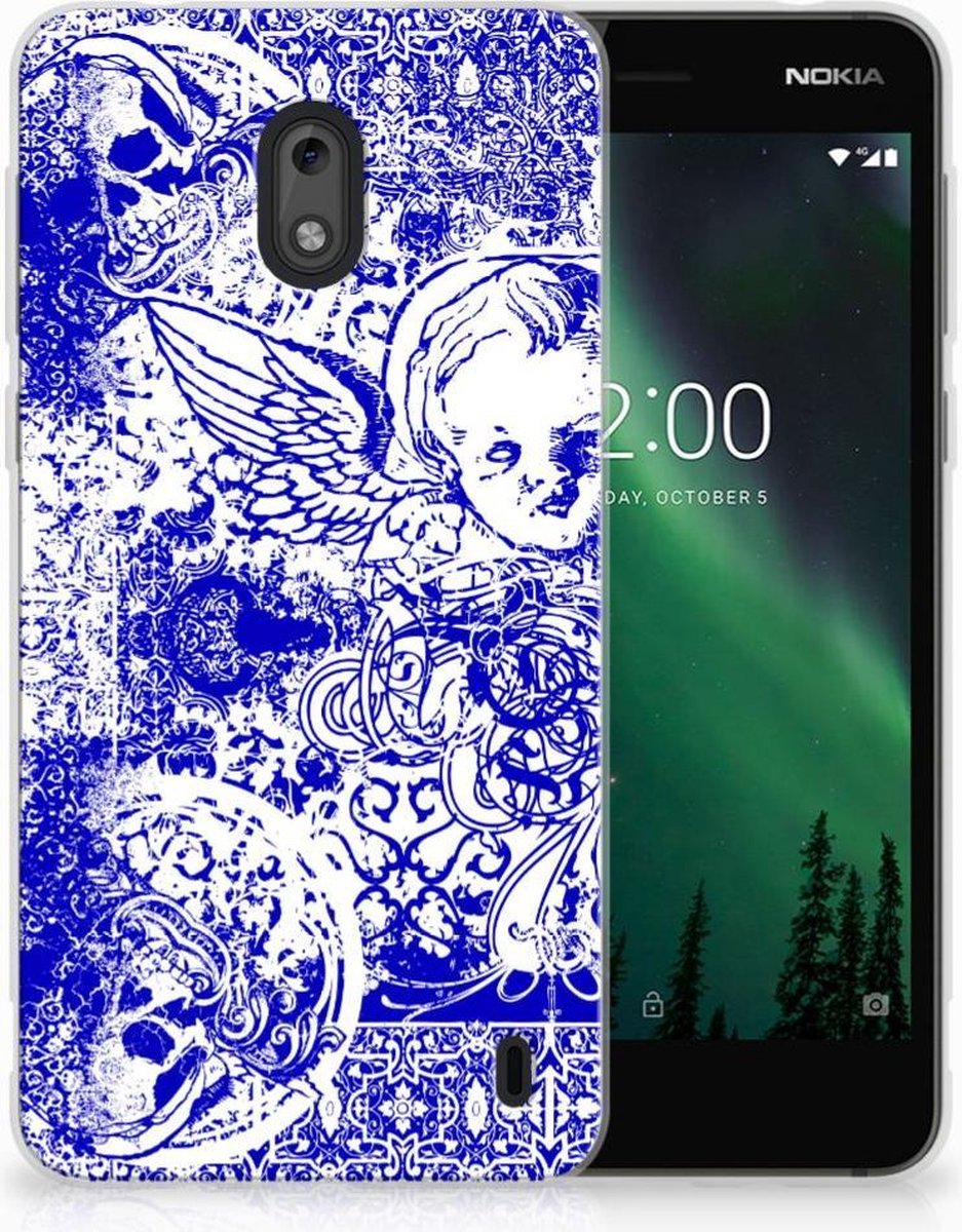 Silicone Back Case Nokia 2 Angel Skull Blauw