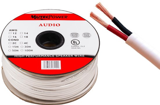 Onderdrukken Amerikaans voetbal tegenkomen Mutec-kabel - Wit Luidsprekerkabel 2 x 1,5mm� (16 AWG) 30M CL2 Rated UL  Listed Oxygen... | bol.com