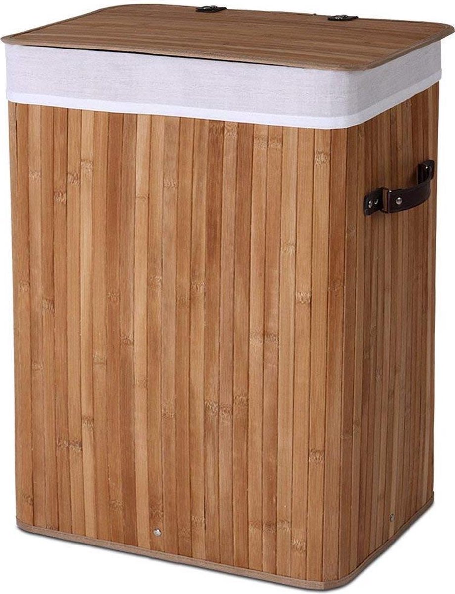 Wasmand, wasbox, naturel, bamboe, 70 liter, met waszak