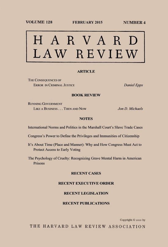 Harvard Law Review: Volume 128, Number 4 - February 2015 - cover