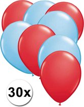 Ballonnen Rood & Licht blauw 30 stuks 27 cm
