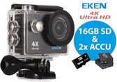 EKEN H9R Actioncam | 4K UltraHD | Sandisk Class 10 16GB microSD-kaart + Extra Accu