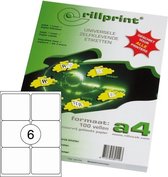 Rillprint® etiketten 99.1x93.1mm, ronde hoeken, wit, 100 vel, 6 per vel (totaal 600 etiketten)