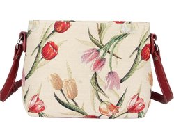 Schoudertas - Gobelinstof - Tulp - Bloemen - Tulpen - Cremekleurige achtergrond