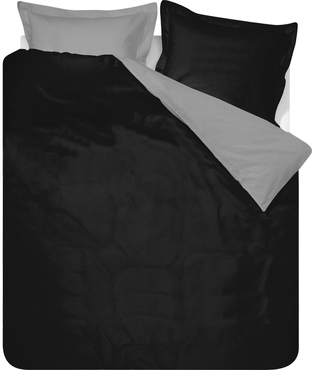SENZATIONE 100% Katoen Percaline Dekbedovertrek Uni Reversible 240x200/220-2x60x70 cm ( 240 cm Lang ) ZWART/GRIJS