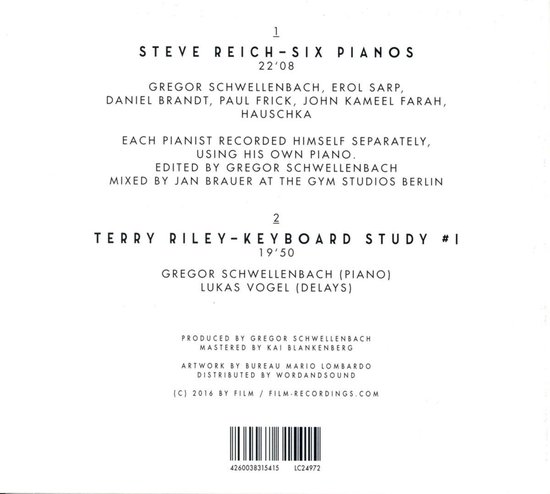 Terry Riley Keyboard Study Steve Reich: Six Pianos; Terry Riley: Keyboard Study #1, Onbekend | CD ...