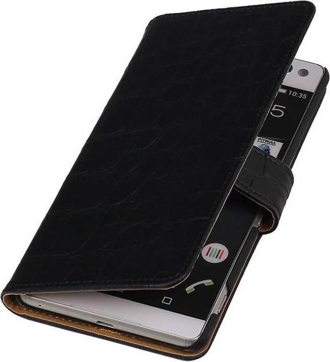 Croco Bookstyle Wallet Case Hoesjes Geschikt voor Sony Xperia C5 Zwart