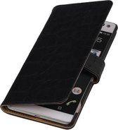 Croco Bookstyle Wallet Case Hoesjes voor Sony Xperia C5 Zwart