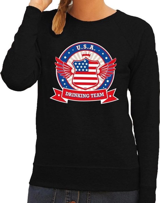 Zwart USA drinking team sweater zwart dames - USA kleding XS