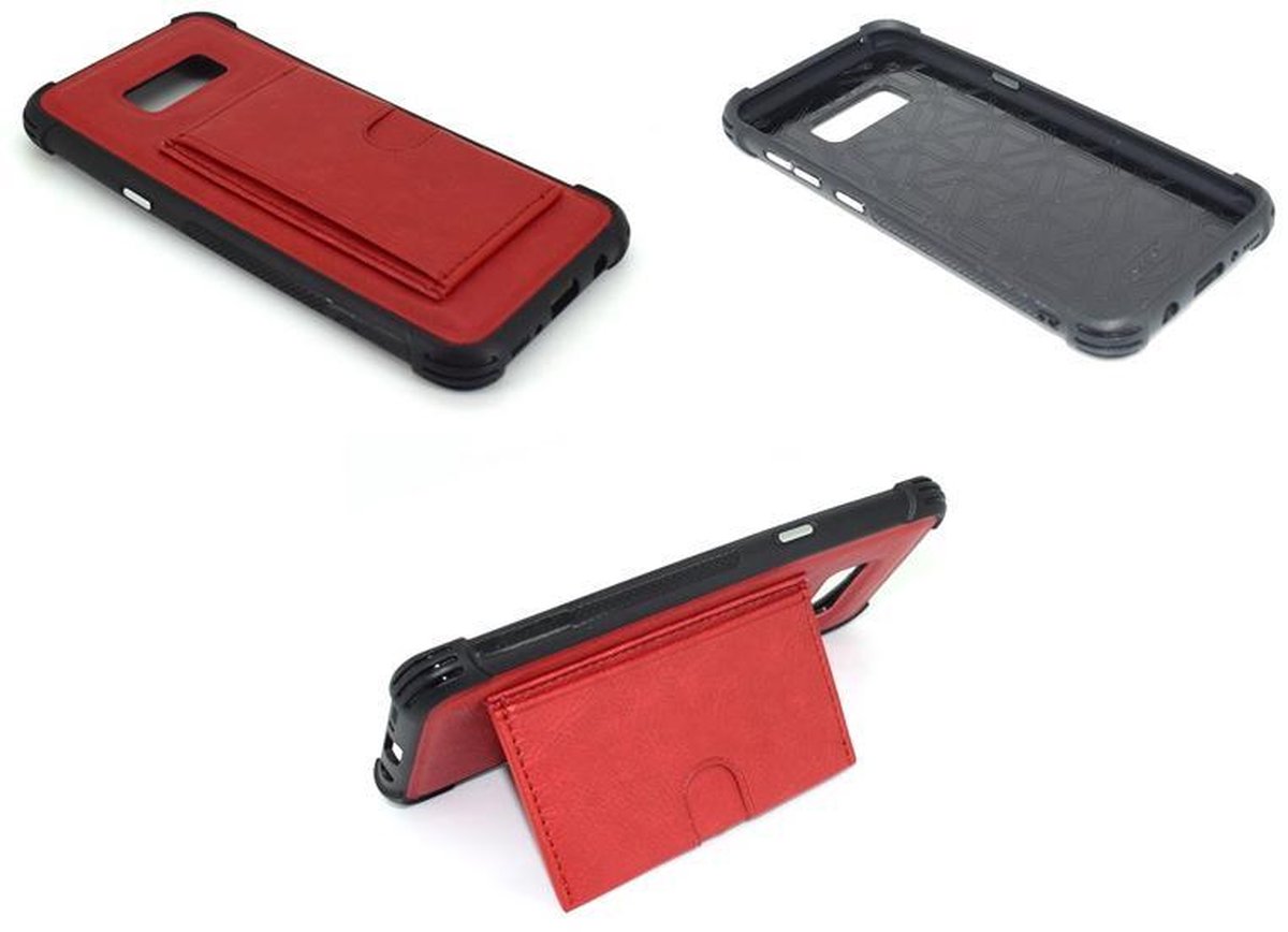 Atouchbo - Hard Back Cover voor Samsung Galaxy S8 - Leder Look - geschikt voor 1 pasje - Rood