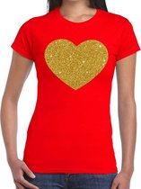 Hart goud glitter fun t-shirt rood dames - dames shirt gouden Hart XL