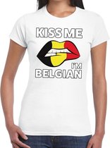 Kiss me I am Belgian t-shirt wit dames - feest shirts dames - Belgie kleding XXL