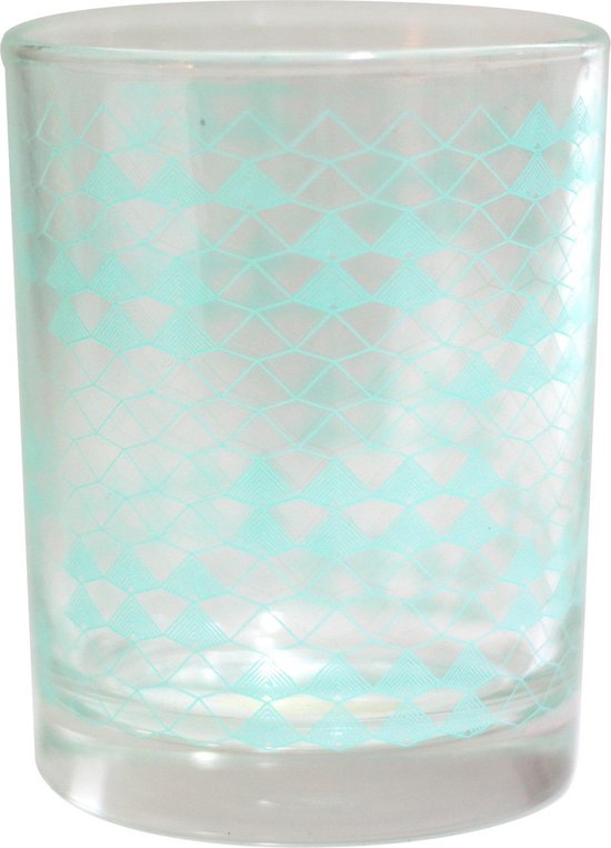 Glas met een mintgroen visgraatpatroon.