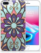 Coque Téléphone pour Apple iPhone 7 Plus | 8 Plus PU Silicone Etui Bumper Gel Fleur Mauve
