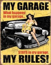 Garage reclamebord en wandbord my rules