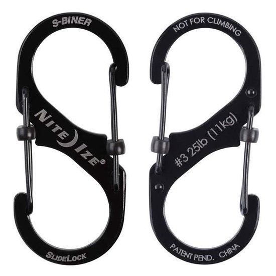 Nite Ize LSBC-01-R6 S-Biner roestvrij staal Slide Lock (Pack van 3), zwart