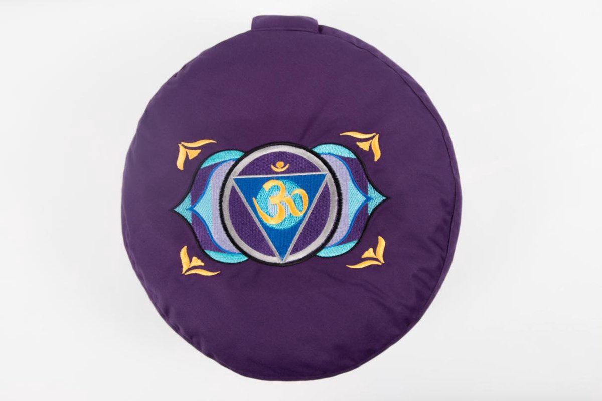 Om Namaste Symbolic Meditatiekussen Zitkussen - Rond - Paars - Ohm Goud - Turquoise Chakra Teken