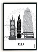 Skyline Poster London Zwart-Wit in Kunststof Fotolijst