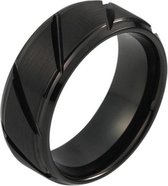 Wolfraam heren ring diagonale Groeven Zwart 8mm-19mm