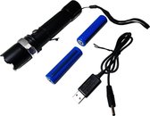 3W Led zaklamp oplaadbaar Usb Kabel + 2x li-ion 18650 accu