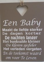 Tekstbord een baby