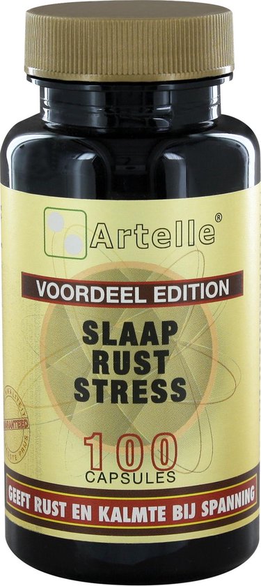 Artelle Slaap Rust Stress Voordeel Edition 100 capsules. Gouden etiket met zwarte dop.