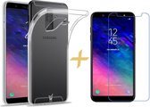 Hoesje geschikt voor Samsung Galaxy A6 (2018) Hoesje Transparant TPU Siliconen Soft Gel Case + Tempered Glass Screenprotector - van iCall