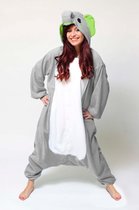 KIMU Onesie olifant pak grijs Dombo kostuum - maat XS-S - olifantenpak jumpsuit huispak