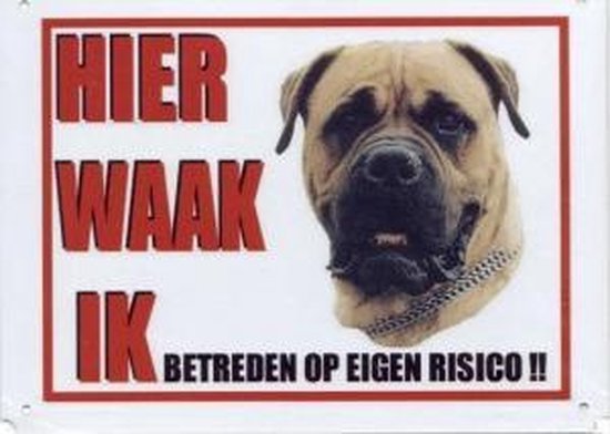 Aluminum waakbord: Hier waak ik Bullmastiff Beige