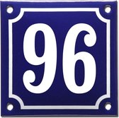 Emaille huisnummer blauw/wit nr. 96