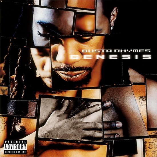 Busta Rhymes Genesis albumhoes met fotofragmenten, ouderlijk advies sticker.