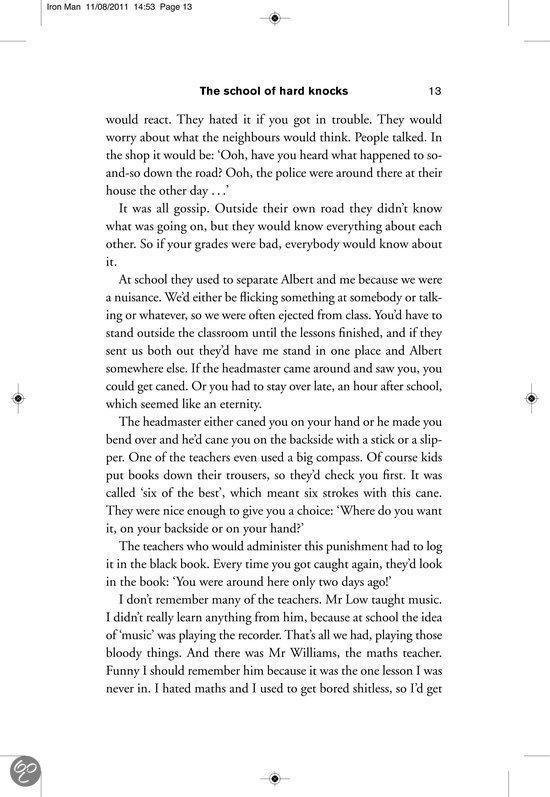 Pagina 13, tekst over school en straf, Tony Iommi.