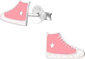 Zilveren kinderoorbellen gympen converse roze