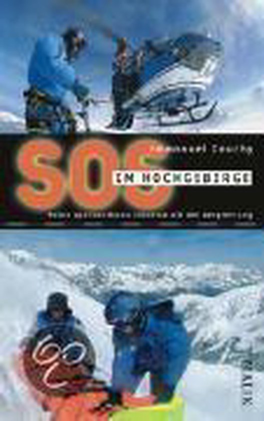 Boekcover met de titel 'SOS im Hochgebirge' en afbeeldingen van bergbeklimmers in de sneeuw.