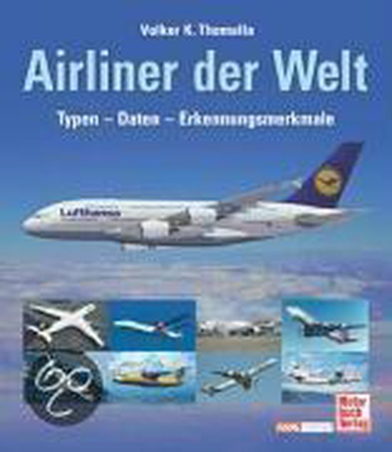 Boek "Airliner der Welt" met afbeelding van een Lufthansa vliegtuig op de voorgrond en diverse andere vliegtuigen in kleinere afbeeldingen.