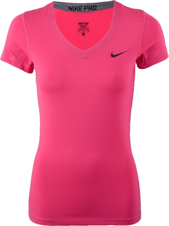 Nike Pro V-hals Sportshirt - Maat S - Vrouwen - roze | bol.com