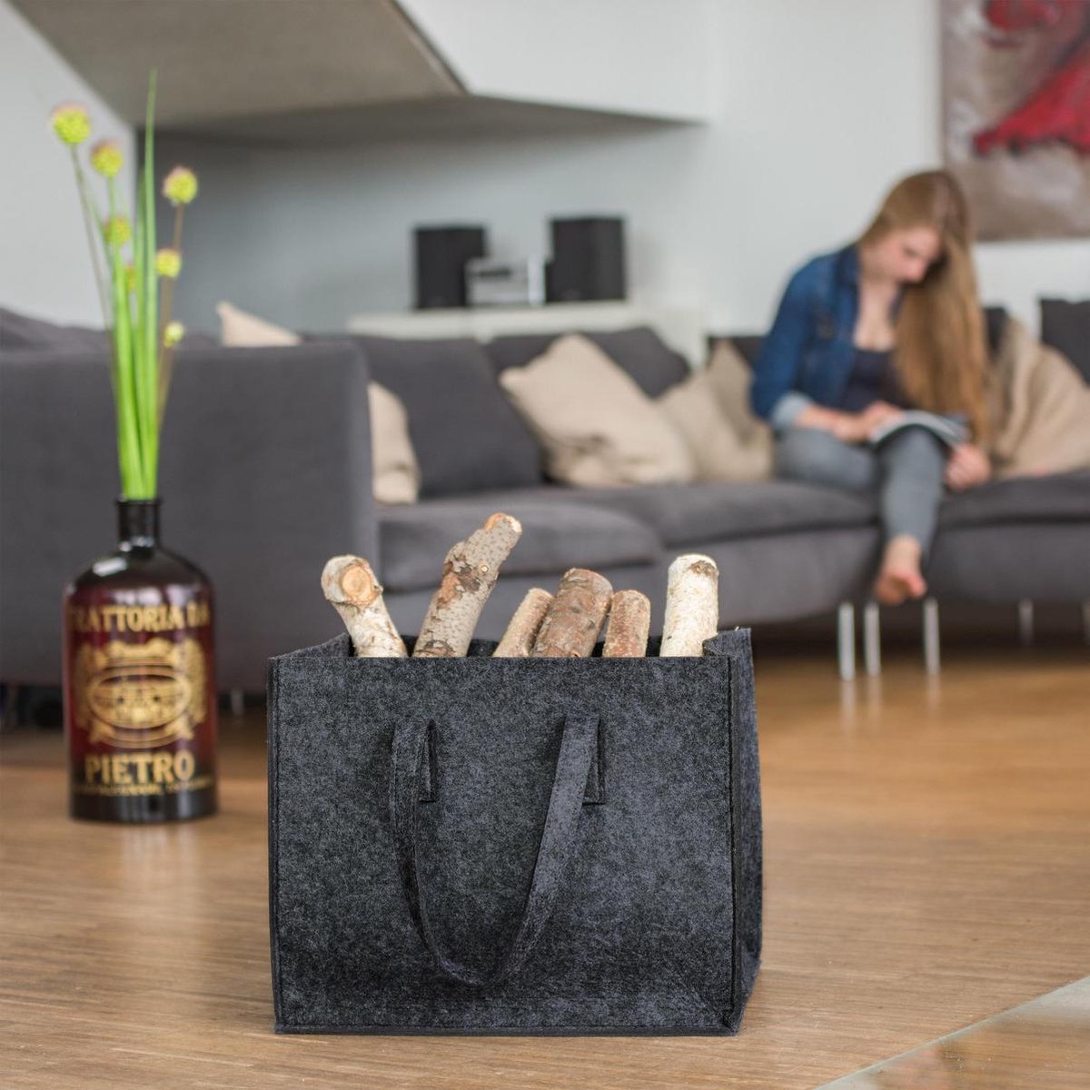 houtmand vilt - opvouwbaar - 34,5 x 43 x 36,5 cm - houtopslag binnen - antraciet — cadeau in Wonen & Interieur - foto 5