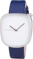 Leren Dames Horloge - Vierkant - Blauw & Zilver